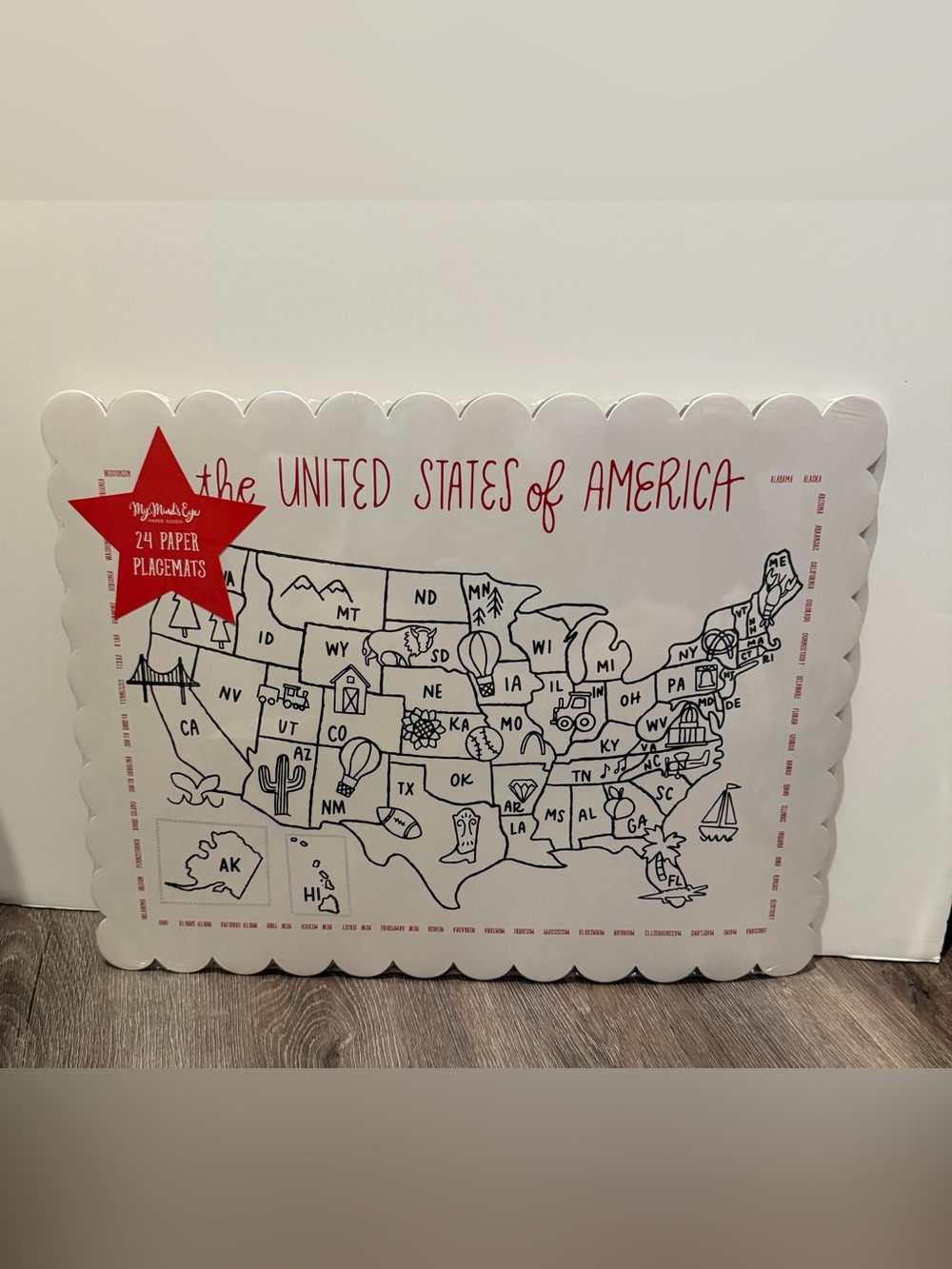 Fun United States of America White Paper Coloring Placemats - Set of 24- NWT